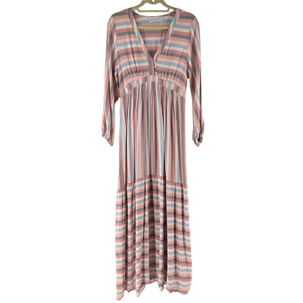 SELF CONTRAST Sophia Elegant MAXI DRESS Romantic Boho STRIPE RAINBOW WOMENS S - Picture 2 of 10
